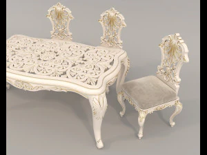 Classic Dining Table and Chairs 22 3D Model