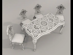 Classic Dining Table and Chairs 22 3D Model
