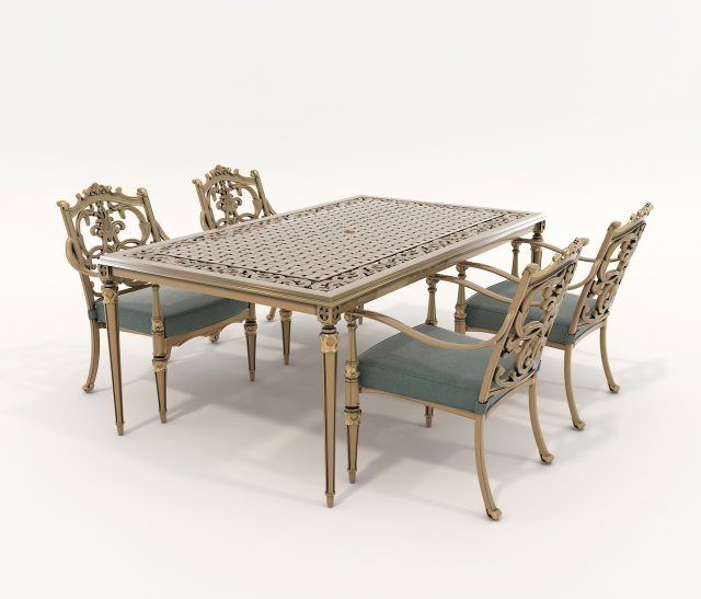Classic Outdoor Dining Table and Chairs Set 3D Model .c4d .max .obj .3ds .fbx .stl .blend 
