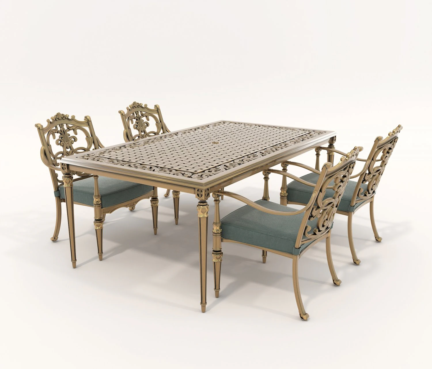 Classic Outdoor Dining Table and Chairs Set 3D Model .c4d .max .obj .3ds .fbx .stl .blend 