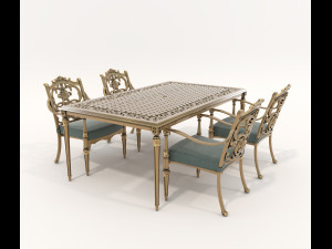 Classic Outdoor Dining Table and Chairs Set 3D Model