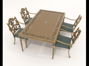Classic Outdoor Dining Table and Chairs Set 3D Model