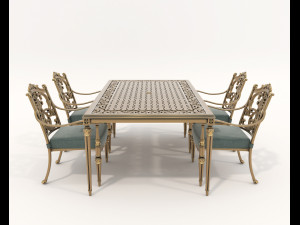 Classic Outdoor Dining Table and Chairs Set 3D Model