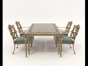 Classic Outdoor Dining Table and Chairs Set 3D Model