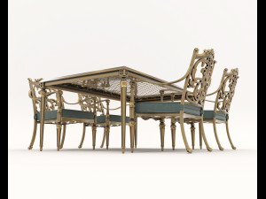 Classic Outdoor Dining Table and Chairs Set 3D Model