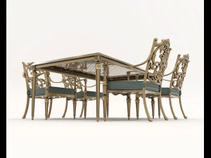 Classic Outdoor Dining Table and Chairs Set 3D Model