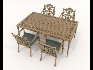 Classic Outdoor Dining Table and Chairs Set 3D Model