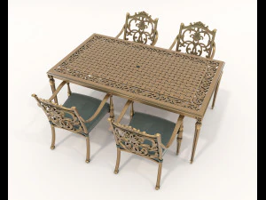 Classic Outdoor Dining Table and Chairs Set 3D Model