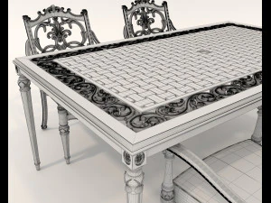 Classic Outdoor Dining Table and Chairs Set 3D Model