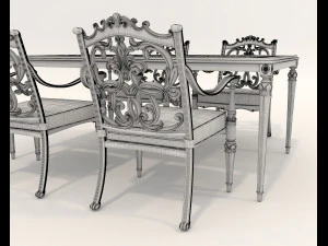Classic Outdoor Dining Table and Chairs Set 3D Model