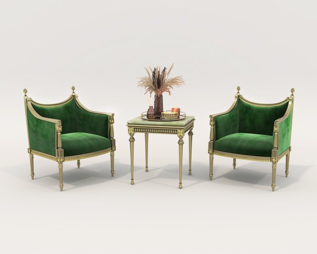 Classic Coffee Table and Armchairs 15 Modelo 3D .c4d .max .obj .3ds .fbx .stl .blend