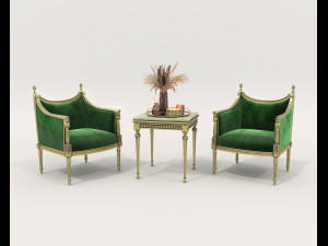 Classic Coffee Table and Armchairs 15 3D Model