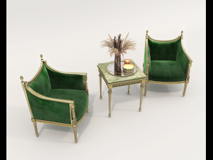 Classic Coffee Table and Armchairs 15 Modelo 3D