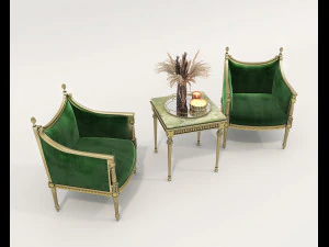 Classic Coffee Table and Armchairs 15 3D Model