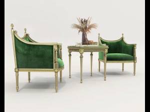 Classic Coffee Table and Armchairs 15 3D Model