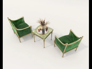 Classic Coffee Table and Armchairs 15 3D Model