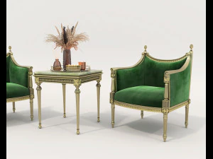Classic Coffee Table and Armchairs 15 3D Model