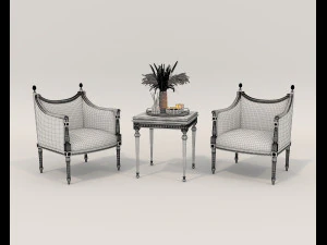 Classic Coffee Table and Armchairs 15 3D Model