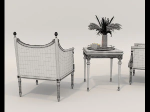 Classic Coffee Table and Armchairs 15 3D Model