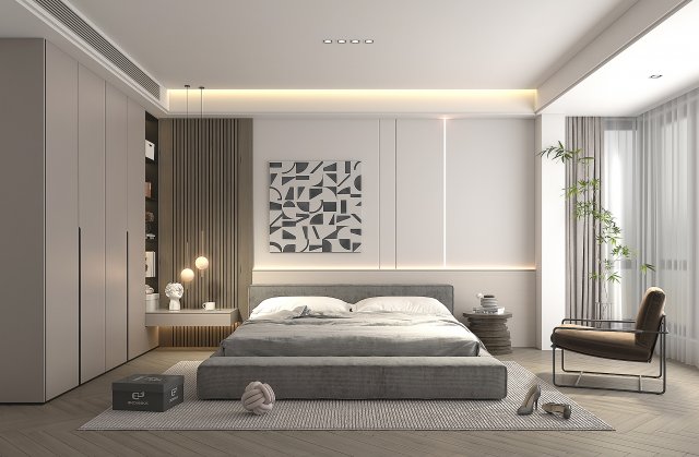 Modern Bedroom Interior Scene 28 3D Model .c4d .max .obj .3ds .fbx .lwo .lw .lws