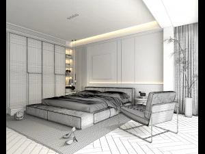 Modern Bedroom Interior Scene 28 3D Model