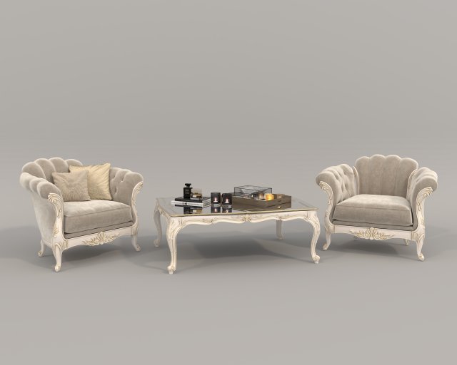 Classic Coffee Table and Armchairs 16 Modelo 3D .c4d .max .obj .3ds .fbx .stl .blend 