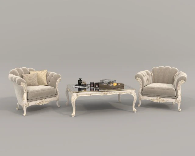 Klasyczny stolik kawowy i fotele 16 Model 3D .c4d .max .obj .3ds .fbx .stl .blend 