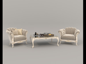 Classic Coffee Table and Armchairs 16 3D Model