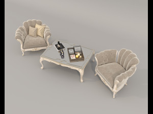 Classic Coffee Table and Armchairs 16 Modelo 3D
