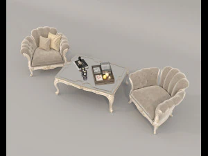 Klasyczny stolik kawowy i fotele 16 Model 3D