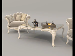 Klasyczny stolik kawowy i fotele 16 Model 3D