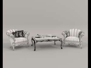 Classic Coffee Table and Armchairs 16 Modelo 3D