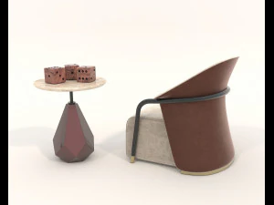 Contemporary Style Coffee Table and Armchair 18 3D Model