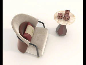 Contemporary Style Coffee Table and Armchair 18 3D Model