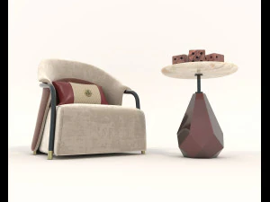 Contemporary Style Coffee Table and Armchair 18 3D Model