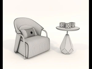 Contemporary Style Coffee Table and Armchair 18 3D Model
