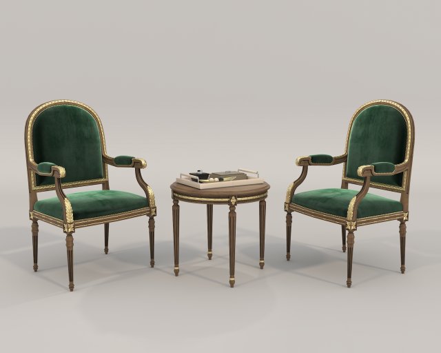 Classic Coffee Table and Chairs 11 3D Model .c4d .max .obj .3ds .fbx .lwo .lw .lws