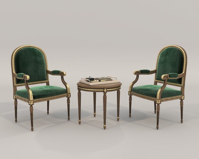 Classic Coffee Table and Chairs 11 Model 3D .c4d .max .obj .3ds .fbx .stl .blend 
