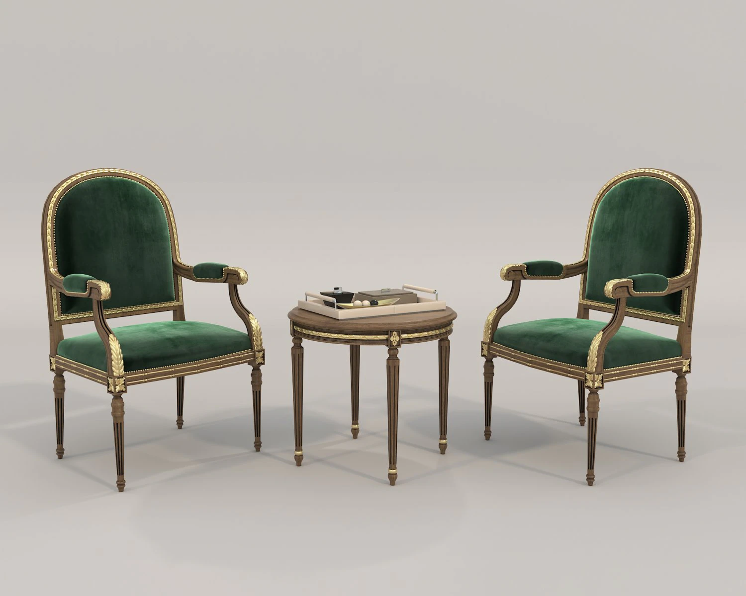 Classic Coffee Table and Chairs 11 3D Model .c4d .max .obj .3ds .fbx .stl .blend