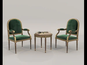 クラシックなコーヒーテーブルと椅子 11 3Dモデル