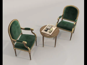 Classic Coffee Table and Chairs 11 3D Model
