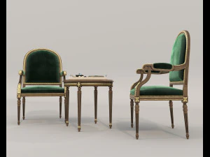 Classic Coffee Table and Chairs 11 3D Model