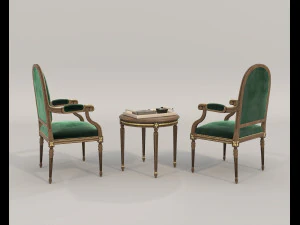 Classic Coffee Table and Chairs 11 3D Model