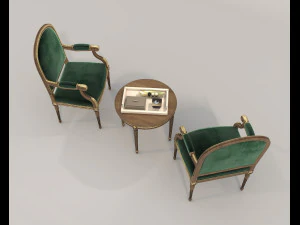 Classic Coffee Table and Chairs 11 3D Model