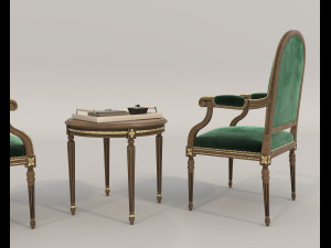 Classic Coffee Table and Chairs 11 Model 3D