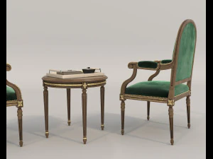 Classic Coffee Table and Chairs 11 3D Model