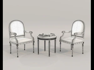 Classic Coffee Table and Chairs 11 3D Model