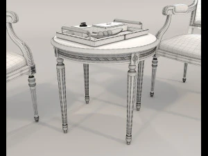 Classic Coffee Table and Chairs 11 3D Model