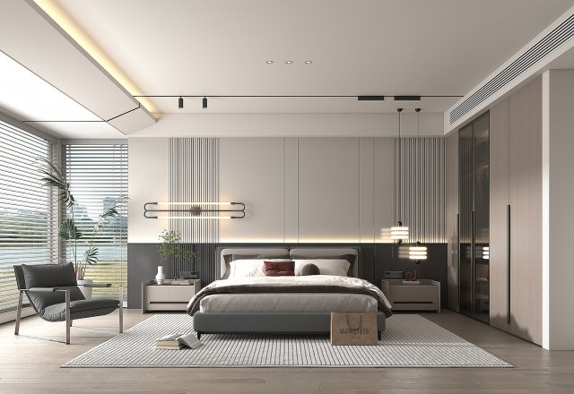 Modern Bedroom Interior Scene 29 3D Model .c4d .max .obj .3ds .fbx .lwo .lw .lws