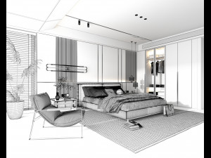 Modern Bedroom Interior Scene 29 3D मॉडल